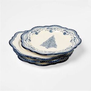 4pk 8” Stoneware Salad Appetizer Christmas Plates Blue - Threshold, Studio McGee